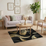 Gold and Silver Gold Swirl Geometric Area Rug