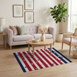 ODIKA Patriotic Stars and Stripes Washable Low Pile Area Rug - Non-Slip & Pet Friendly