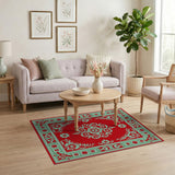 Red Persian Medallion Rug with Teal Borders