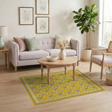 Vibrant Yellow Floral Border Area Rug