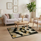 Washable Art Deco Geometric Black and Gold Low Pile Area Rug