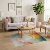 ODIKA Washable Abstract Sun Landscape Modern Area Rug - Low Pile & Non-Slip