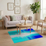 Blue Teal Geometric Grid Area Rug