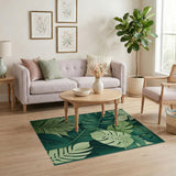 Lush Coastal Beach Lush Monstera Leaf Green Area Rug