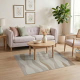 Beige and Neutral Layered Beige Wave Abstract Area Rug