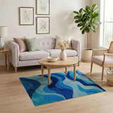 Oceanic Blue Waves Abstract Area Rug