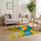 Teal Yellow Abstract Geometric Modern Rug