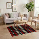 Red Bold Red Black Plaid Rustic Farmhouse Rug