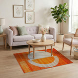 Orange Sun Crescent Moon Geometric Area Rug