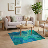 Blue and Teal Abstract Area Teal Blue Abstract Wave Area Rug