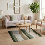 ODIKA Washable Modern Abstract Wavy Area Rug - Low Pile Forest Green & Beige Non-Slip Rug