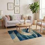 Blue and Teal Blue Teal Abstract Wave Geometric Area Rug