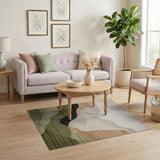 Earthy Green Abstract Wave Area Rug