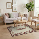 ODIKA Traditional Medallion Washable Area Rug, Cream & Burgundy Low Pile Non-Slip Rug