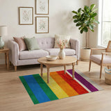 Geometric Modern Vibrant Rainbow Stripe Shag Area Rug