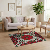 Festive Poinsettia Medallion Area Rug