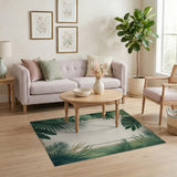 Vintage Green Palm Leaf Border Area Rug