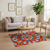 Vibrant Red Teal Geometric Area Rug