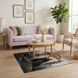 Majestic Grizzly Bear Sunset Forest Rug