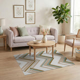 Layered Chevron Geometric Area Rug in Teal Beige