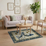 Navy Mermaid Golden Fish Persian Area Rug