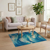 Coastal Beach Dynamic Ocean Waves Blue Teal Area Rug