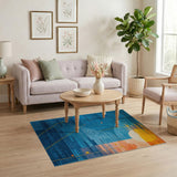 Teal Blue Geometric Sunset Abstract Area Rug