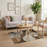 Abstract Wavy Brown Tan Area Rug