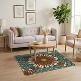 Teal Geometric Sunburst Southwestern Area Rug