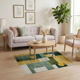 Modern Geometric Green Gold Abstract Area Rug