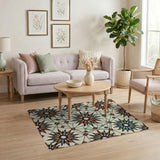 Terracotta Teal Starburst Geometric Area Rug