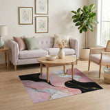 ODIKA Pink and Gold Marble Abstract Washable Area Rug, Low Pile Non-Slip Living Room Carpet