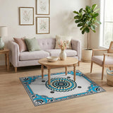 Blue Mandala Area Rug with Ornate Teal Border