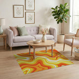 Fiery Orange Wavy Abstract Area Rug