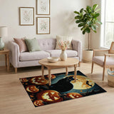 ODIKA Halloween Black Cat and Pumpkins Washable Area Rug - Non-Slip Low Pile