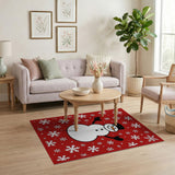 Festive Smiling Snowman Snowflakes Area Rug