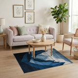 Layered Blue Mountain Peaks Abstract Rug