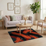 ODIKA Modern Abstract Red and Black Brushstroke Machine Washable Area Rug - Low Pile Non-Slip Art Decor