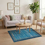Teal Blue Geometric Stripe Area Rug
