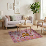 Kids Cartoon Playful Pink Cartoon Tiger Area Rug