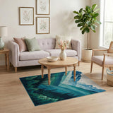 Teal Mountain Valley Landscape Area Rug