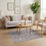 Grey Blush Pink Peony Floral Area Rug