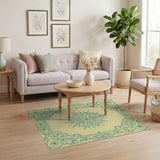 Teal Floral Medallion Rug with Ornate Border