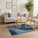 Blue Abstract Wave Geometric Area Rug