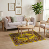 Ornate Yellow Persian Area Rug with Floral Medallion