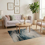 Teal Misty Mountain Landscape Area Rug