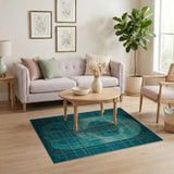 Teal Gold Grid Geometric Area Rug