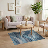 Blue and Teal Oceanic Blue Waves Abstract Area Rug