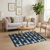 Navy Blue and White Denim Basketweave Area Rug