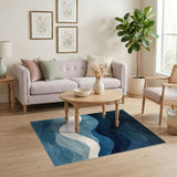 Blue and Teal Blue Layered Waves Abstract Area Rug